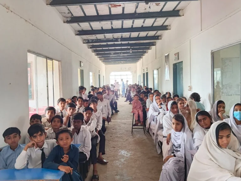 Students seated along the corridor for the annual award ceremony