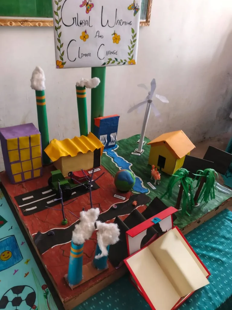 Model of a clean green town made from recycled materials